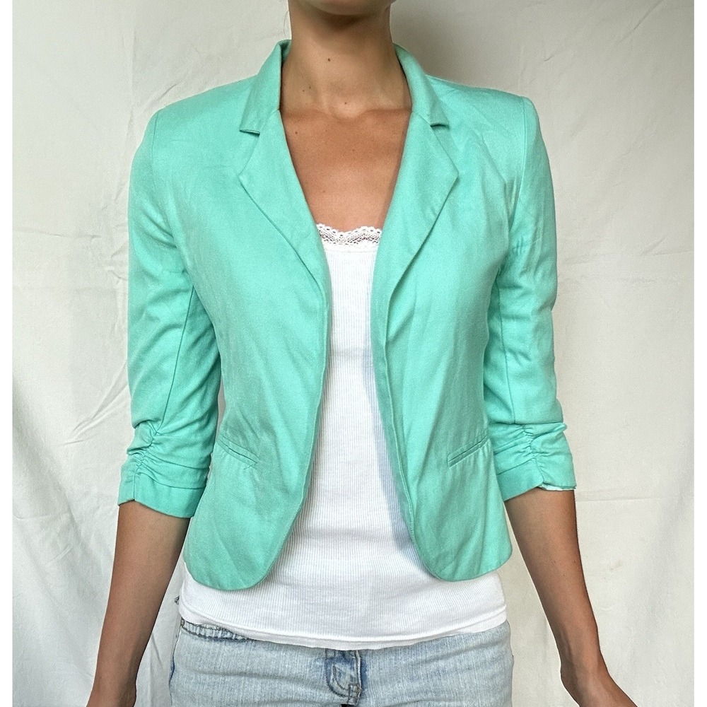 2000s Mint Green 3/4 Sleeve Jacket Y2K Mcbling 2010s Tumblr Hipster